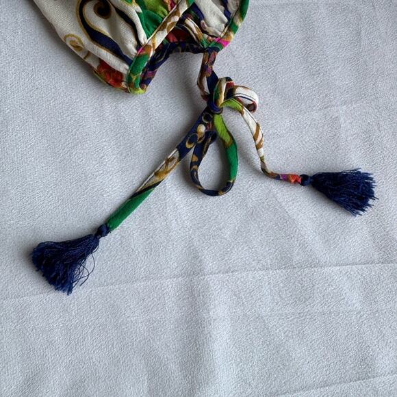 Trina Turk Off Shoulder Silk Blend Small Top Tassel Paisley boho maximalist - Picture 7 of 13